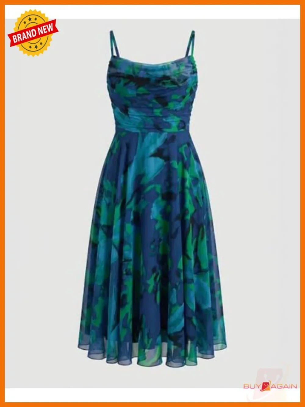 Floral Mesh Midi Dress Cowl Neck Sleeveless Cocktail Wedding Guest